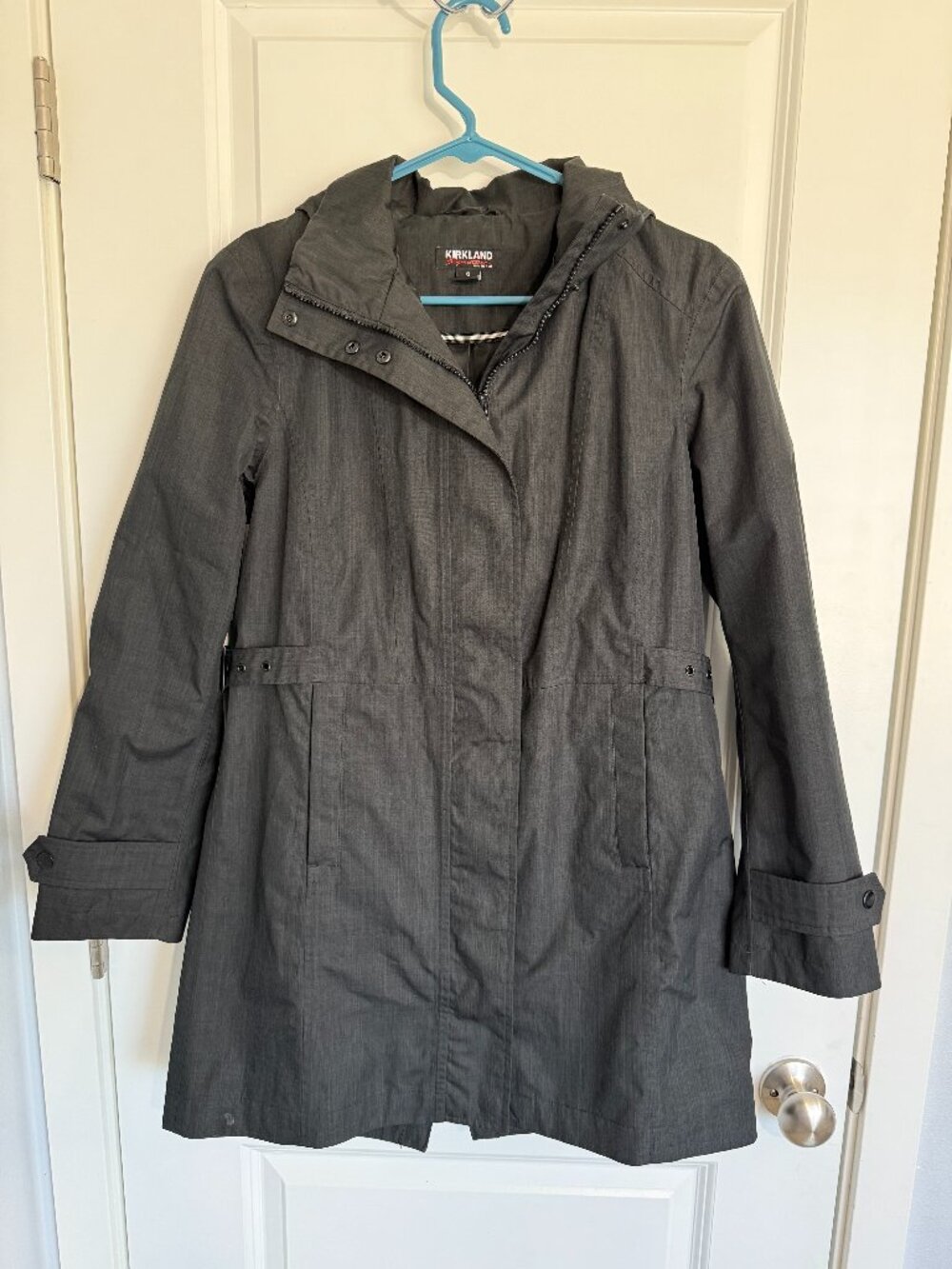 Kirkland Signature Gray Hooded Trench Coat Women's Small Water Resistant